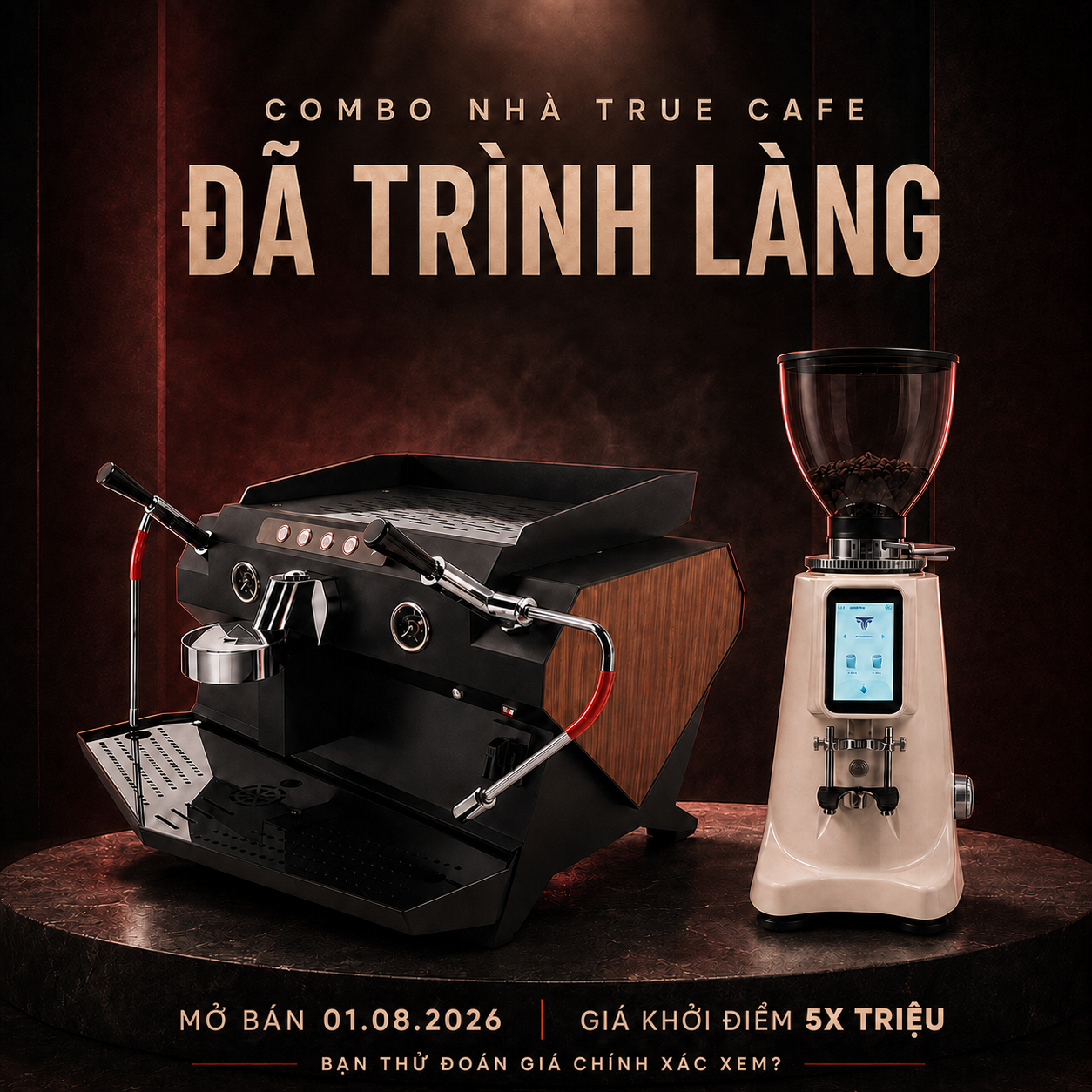 Combo thiết bị nhà True Cafe — máy pha và máy xay đồng bộ